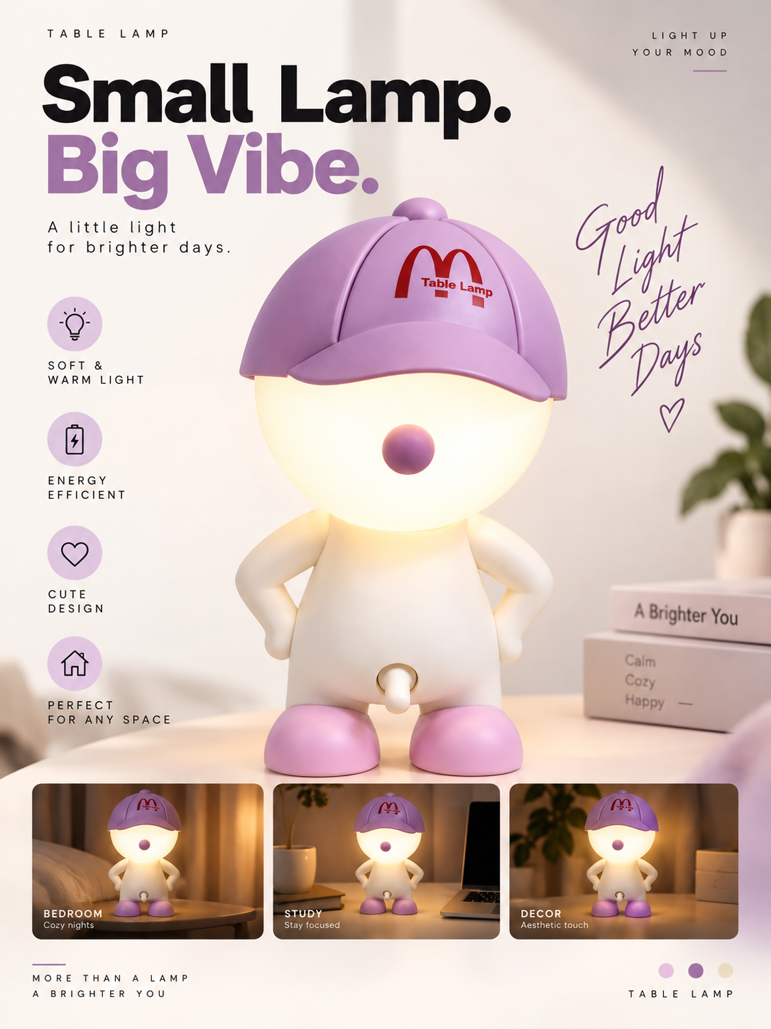 Cute Cartoon LED Table Lamp – Soft Warm Light Night Lamp for Bedroom & Home Decor