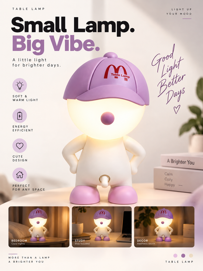 Cute Cartoon LED Table Lamp – Soft Warm Light Night Lamp for Bedroom & Home Decor
