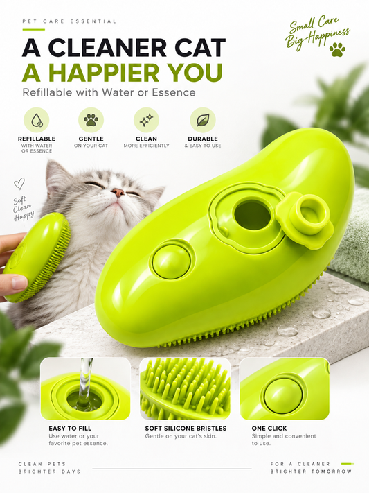 2-in-1 Refillable Pet Grooming & Massage Brush – Water Spray Hair Remover for Cats & Dogs