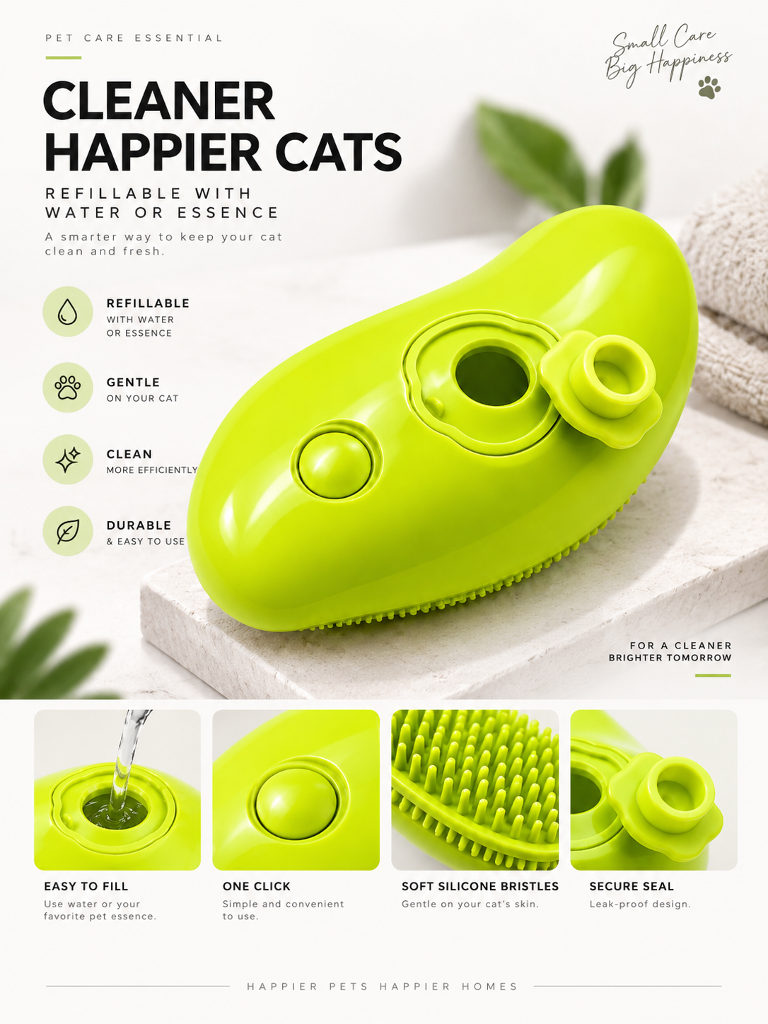 2-in-1 Refillable Pet Grooming & Massage Brush – Water Spray Hair Remover for Cats & Dogs