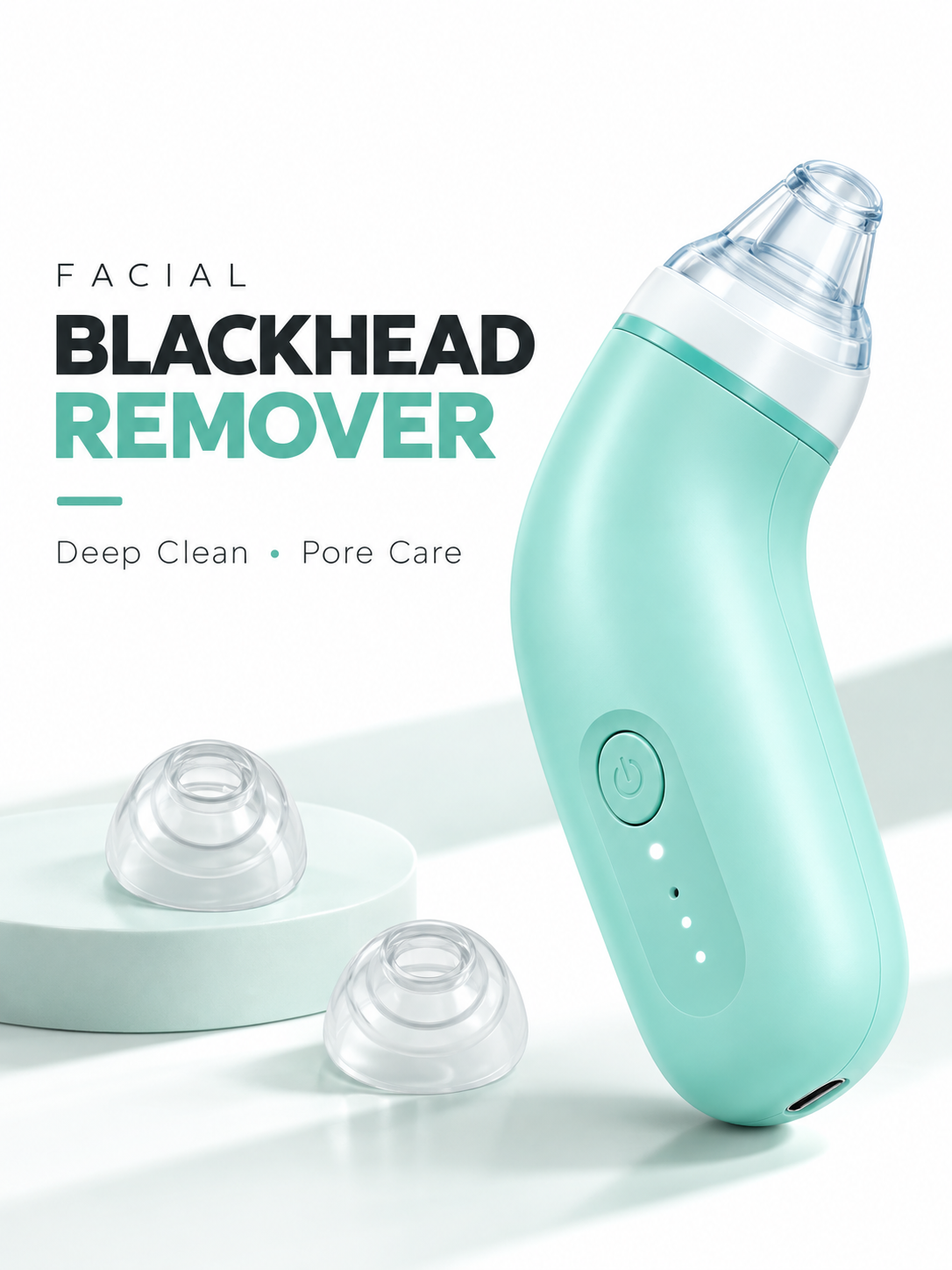 Electric Blackhead Remover Vacuum – USB Rechargeable Pore Cleaner with 2 Replaceable Suction Heads